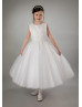 Beaded Ivory Lace Tulle Tea Length Sparkly Flower Girl Dress